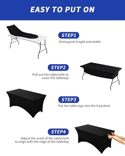 Fixwal 8 Pack 6FT Black Stretch Fitted Tablecloth for 6-Foot Tables - Premium Spandex Cover