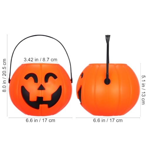 2 Pack Plastic Pumpkin Trick or Treat Buckets with Handle - Halloween Candy Baskets