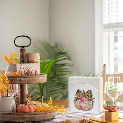Fall Thankful Leopard Print Pumpkin Napkin Holder Decor Desk Stand - Fall2