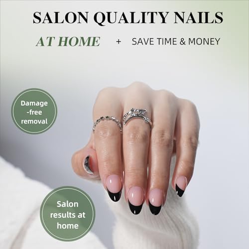 Black French Tip Press On Nails - Short Almond Fake Nails with 7A Variation