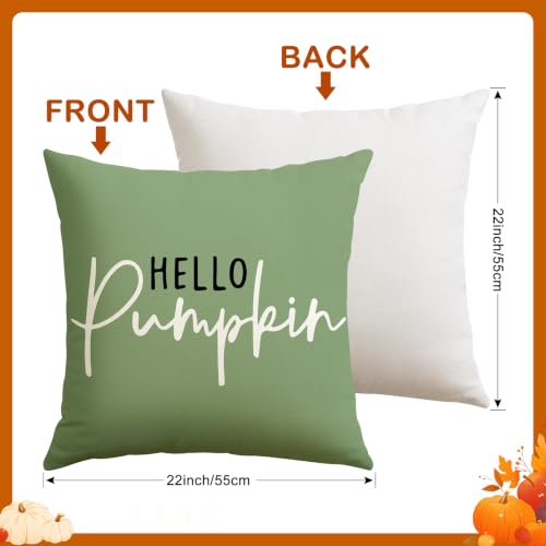 Artscope Hello Pumpkin Sage Throw Pillow Cover 22x22 Inch Fall Decor - Pack of 1