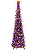 Halloween Black Tinsel Tree with Orange & Purple String Lights - 5 Ft Decor