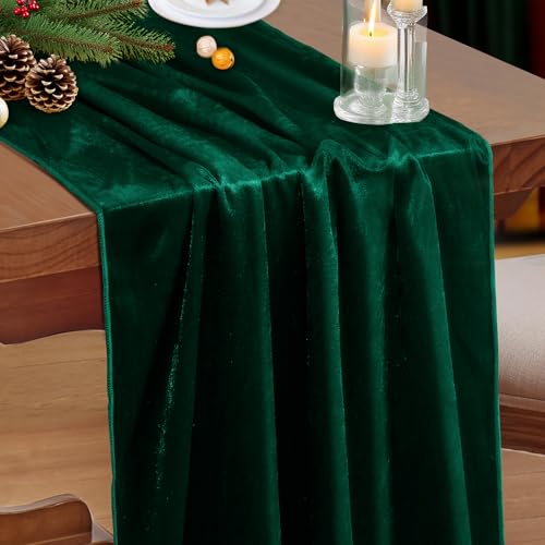 Velvet Table Runner 20x120 Inches - Green, Elegant Dining Decor
