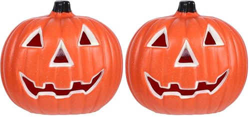 Halloween Pumpkin Lantern Light - Pack of 2, Battery Operated Outdoor Decor 14x19cm