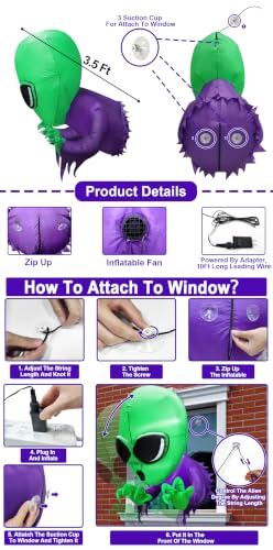 Halloween Alien Inflatable Outdoor Decoration - 3.5ft Window Breakout Scene