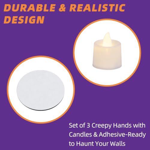 Gothic Halloween Wall Decor Set of 3 with Creepy Skeleton Hands & LED Candles