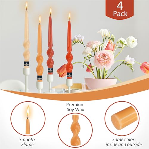Orange Spiral Taper Candles - 9 Inch Fall Long Candlesticks, Holiday Decor - ORGMIX