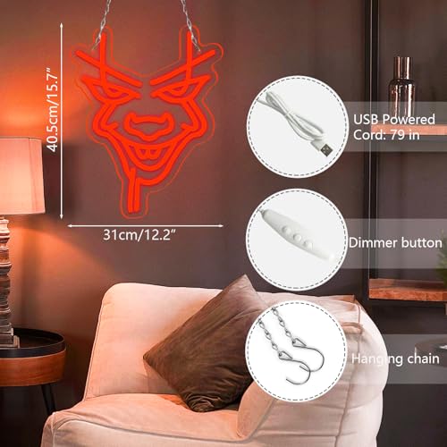 Scary Clown Neon Sign - Red LED Halloween Wall Decor 12.2 x 15.7 Inches
