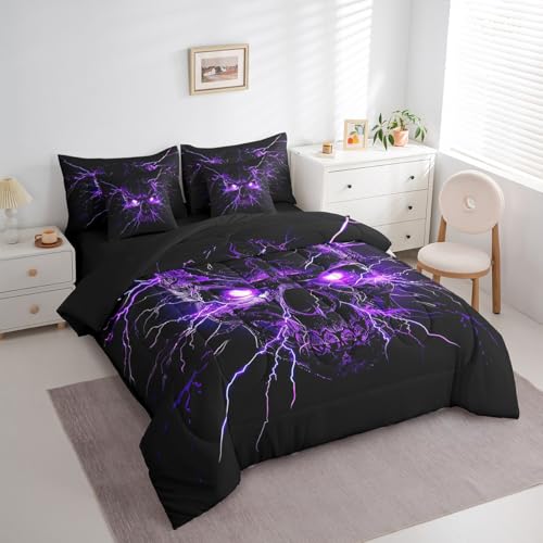 Black Purple Gothic Bed in a Bag Queen Comforter Set 7 Piece Halloween Skeleton Bedding
