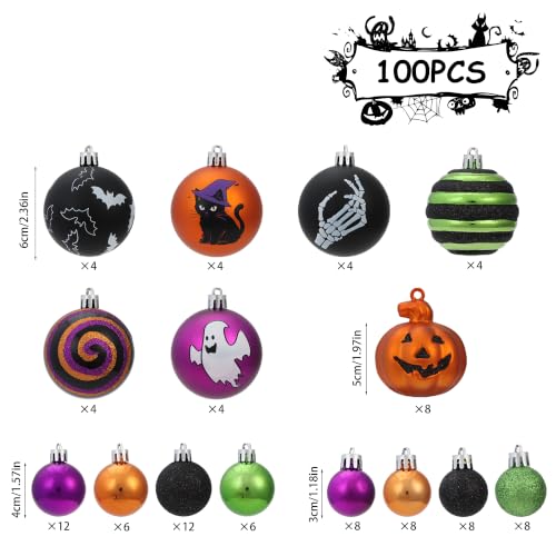 Halloween Tree Ornaments Set - Shatterproof Jack-o'-Lantern Cats Ghost - FlameFlash, 100pcs - Fall Holiday Decor