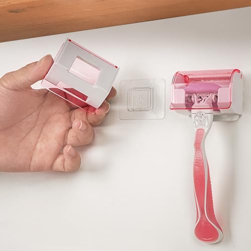 Self-Adhesive Razor Holder with Cover - Clear Pink Shower Wall Organizer - 2 Pack