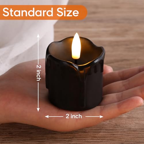 Black Dripping Wax Halloween Flameless Votive Candles with Timer - Set of 6