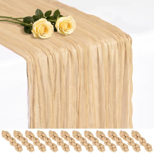 Beige Cheesecloth Table Runner 17x108 Inches - Pack of 12, Boho Home Decor