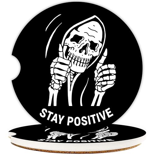 Skull Car Coasters 2 Pack - Funny Gothic Skeleton Cup Holder Accessories