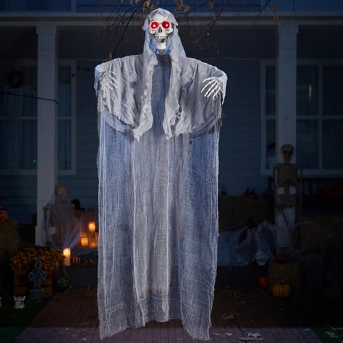 67-Inch Hanging Grim Reaper Halloween Decoration with Lighted LED Eyes