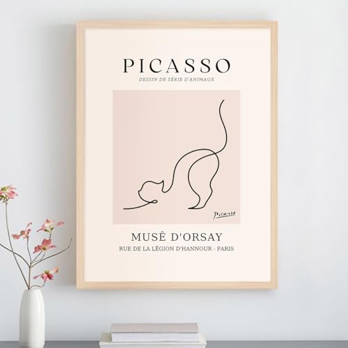 Line Cat Wall Art Picasso Abstract Line Drawing Canvas Print - 16x12 Inch