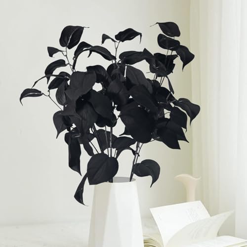 Artificial Black Ivy Stems - 3 Pack 30 Inch Faux Black Leaf Branches for Gothic Decor & Weddings - Black-Evergreen