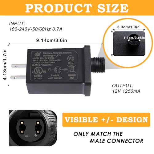12V 1.25A Outdoor Inflatable Adapter with US Plug - Replacement Power Supply for Holiday Decor - 1 Pack