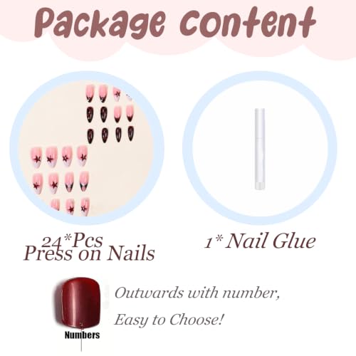 BABALAL Medium Almond Fake Nails - Tortoise Leopard Star Y2K French Tips - ANU00-08