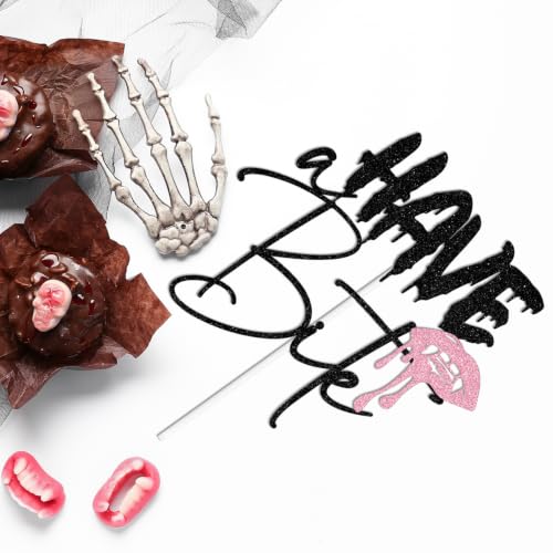 Black & Pink Glitter Zombie Cake Topper - Have A Bite Halloween Party Décor