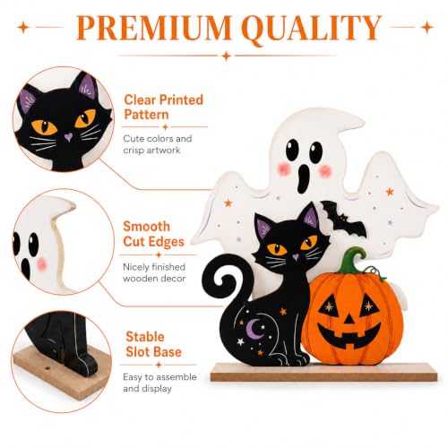 Halloween Wooden Decor Set - Ghost, Black Cat & Pumpkin Farmhouse Table Centerpieces