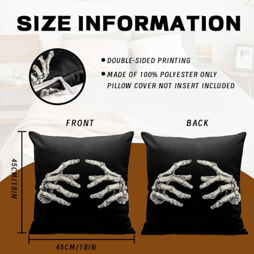 Skeleton Hands Pillow Covers Set of 4 - 18x18 Inch Halloween Gothic Decor