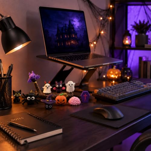 Halloween Miniature Figurine Set with Resin Tree Branch - Spooky Desk Decor - Halloween