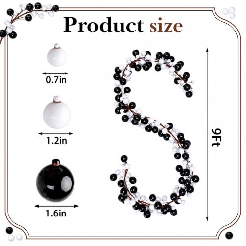 9ft Black White Christmas Ball Garland Ornaments - Gothic Xmas Tree Decor