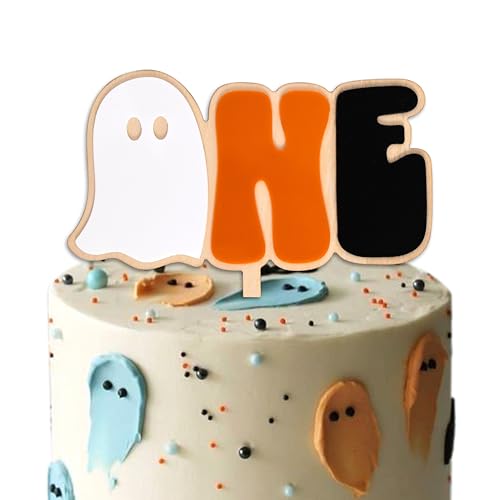 Halloween First Birthday Cake Topper - Spooky One Pumpkin Gold Glitter Decoration