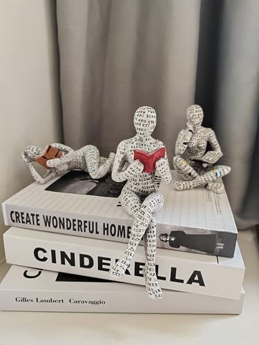 3 Pcs Reading Woman Figurine Set - Modern Abstract Bookworm Decor for Shelf & Desk - Variation 2