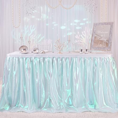 6 ft Iridescent Tulle Mermaid Table Skirt for Halloween & Party Decor