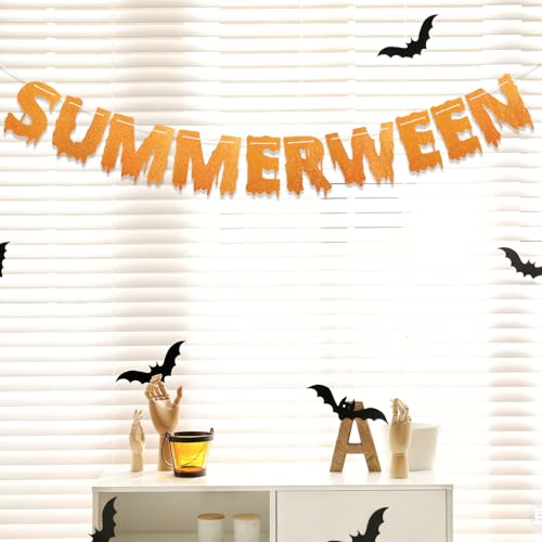 Summerween Banner Party Decorations Glitter Garland for Halloween Holiday, Indoor Outdoor Wall Hanging