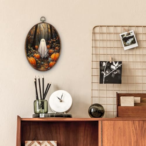 Ghost Pumpkin Oval Wall Art Decor - Fall Halloween Wall Hanging - 8.5x11 Inch - Variation: Ghost-9