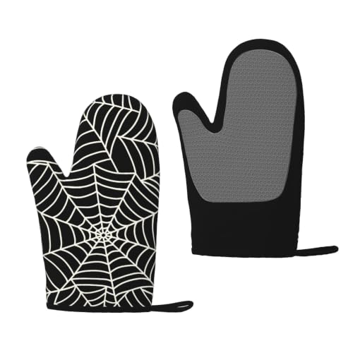 Halloween Spider Web Silicone Oven Mitts 2-Pack - Non-Slip Heat-Resistant Kitchen Gloves