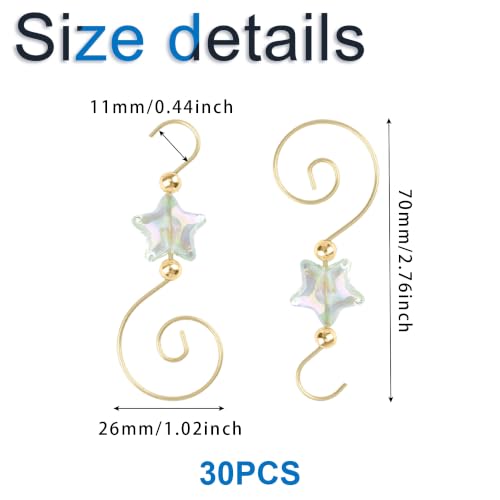 Christmas Ornament Hooks with Pentagram Bead Set - Gold & Light Green, 30 pcs