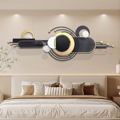 Large Modern Metal Wall Art - Black Geometric Abstract for Living Room - 58x18 in, Easy to Hang