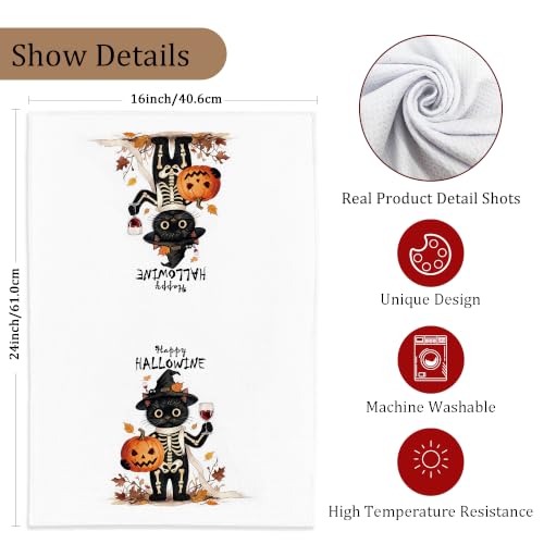 Funny Halloween Black Cat Skeleton Hand Towel - Cat Halloween Variation