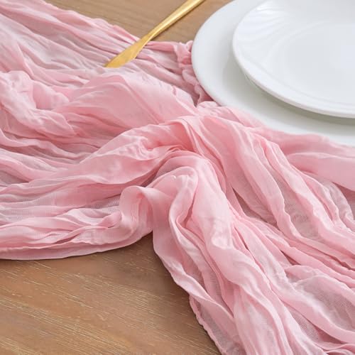 3 Pack Blush Pink Cheesecloth Table Runners - 10FT Boho Rustic Decor