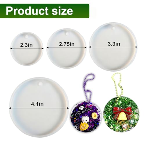 Set of 4 Round Resin Mold for Christmas & Halloween Ornaments - Silicone Jewelry & Keychain Molds