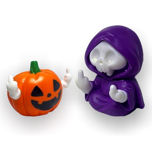 2PCS Halloween Pumpkin and Skeleton Figurines - Resin Skull Reaper Decor