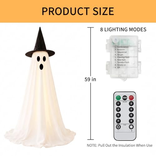 Halloween Ghost Decorations Outdoor Indoor with Remote Control, 59-Inch Spooky Light-Up Ghosts - 2 Pack