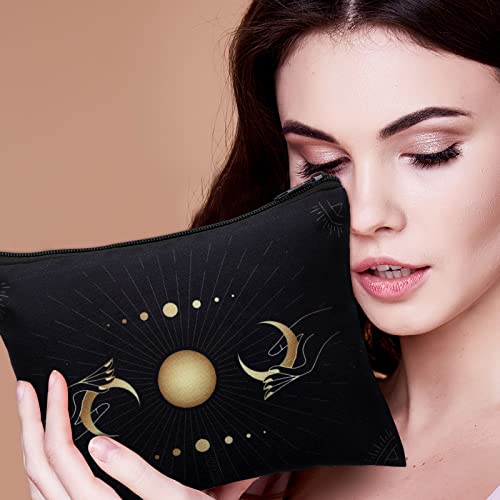 16-Pack Tarot Card & Cosmetic Pouch Set - Gothic Moon Design Canvas Bags