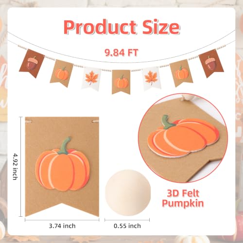 Orange Fall Garland with Felt Pumpkins & Wood Beads - 9.84FT Farmhouse Fall Decor