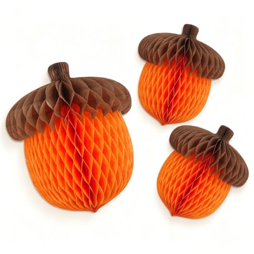 Fall Acorn Honeycomb Ball Decorations Set - Autumn Thanksgiving Halloween Party Ornaments