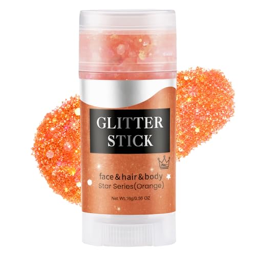 Face and Body Glitter Stick for Women Men Teens - Orange, Rave & Festival Makeup