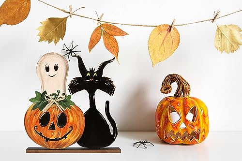 Halloween Wooden Signs Indoor Decor - Pumpkin Ghost Rustic Farmhouse Table Signs