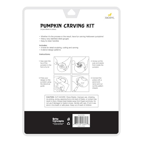 Halloween Pumpkin Carving Kit with 4 Stainless Steel Tools & 6 Stencils - 10 Pieces