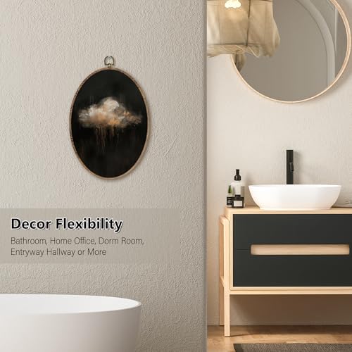 Gold Cloud Wall Art - Moody Celestial Canvas Decor, 8.6x11.4 Inch Oval