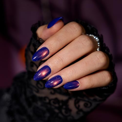 BTArtbox Halloween Press On Nails - Blue Hour, Short Almond, Cat Eye, 32 Count - Variation A6