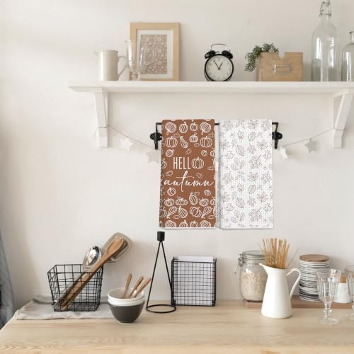 Fall Line Art Neutral Pumpkin Kitchen Decor Dish Towels Set of 2 - Color 12